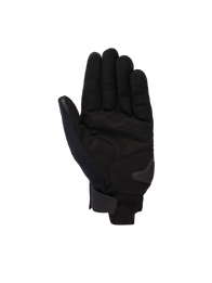 Alpinestars Reef V2 Gloves, Black, short-cuff motorcycle gloves, palm view showing synthetic suede material, reinforced palm padding, and hook-and-loop wrist closure, modern urban design for road riding