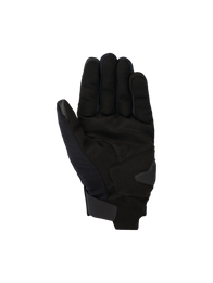 Alpinestars Reef V2 Gloves, Black Urban Motorcycle Gloves, palm view featuring synthetic suede construction with reinforced padding, short cuff with hook-and-loop closure, touchscreen-compatible index finger and thumb, ergonomic design for street riding