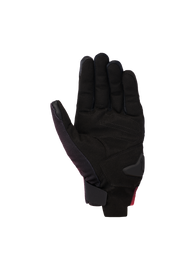 Alpinestars Reef V2 Gloves, motorcycle gloves, Black Red Fluo White, palm view featuring synthetic suede with padded reinforcements, short cuff design with hook-and-loop wrist closure
