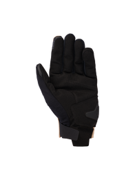 Alpinestars 2025 Reef V2 Gloves, Motorcycle Gloves, Sand Black, palm side view showing synthetic suede palm with padded reinforcement, short cuff with hook-and-loop strap, and touchscreen compatible fingertips