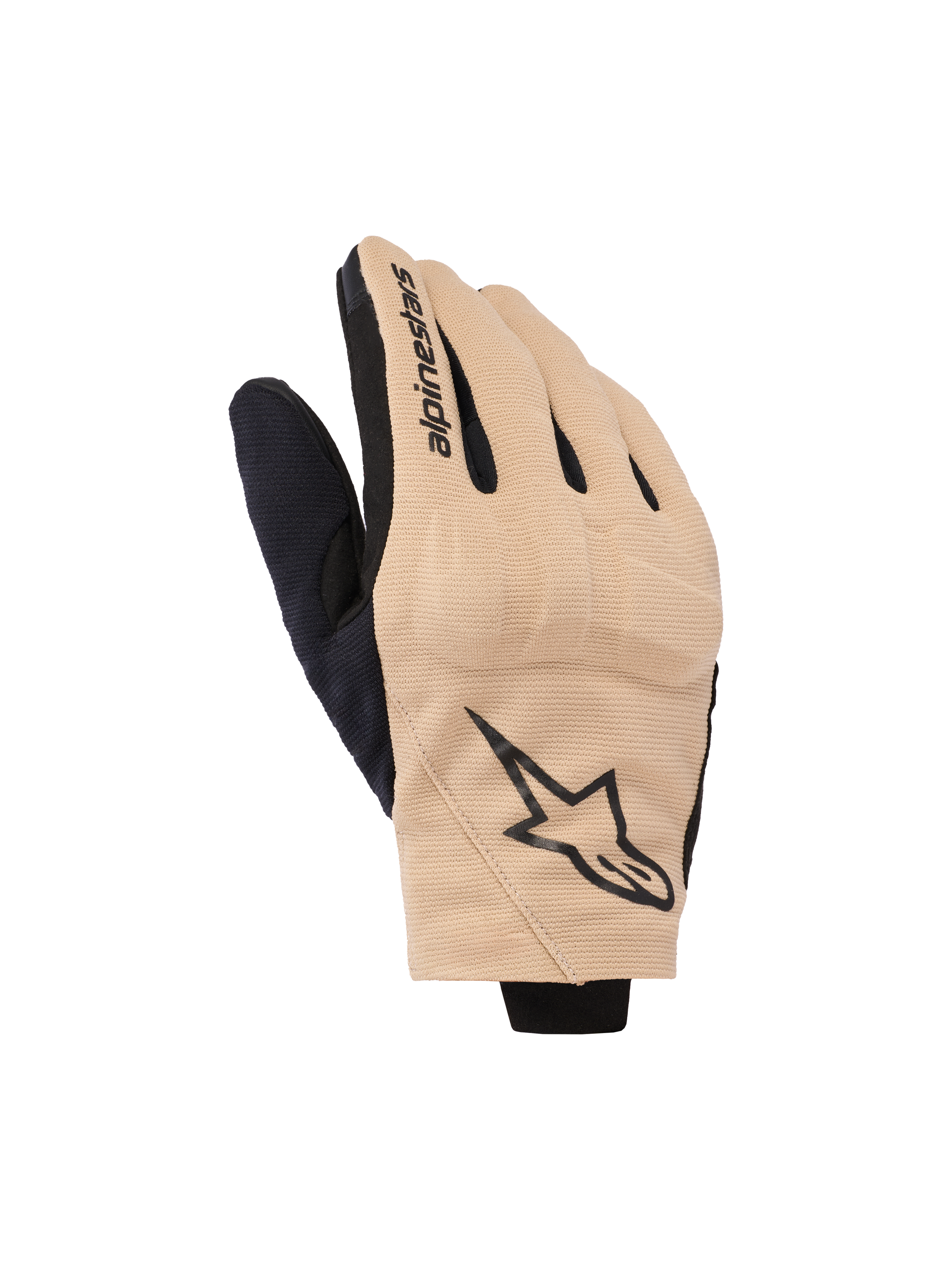 Alpinestars Reef V2 Gloves, Motorcycle Gloves, Sand and Black, short cuff urban design with ventilated stretch fabric, features black star logo on backhand and Alpinestars text on index finger, modern road riding gear