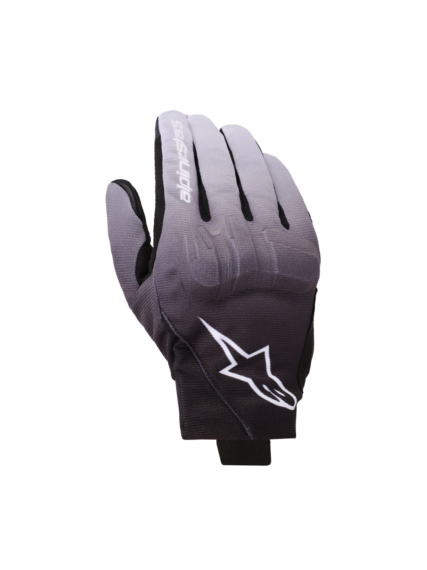 Alpinestars Reef V2 Gloves, Motorcycle Gloves, Mid Gray and Black gradient, White Star Logo and brand name on index finger, short cuff urban design with TPU knuckle protection and stretch textile
