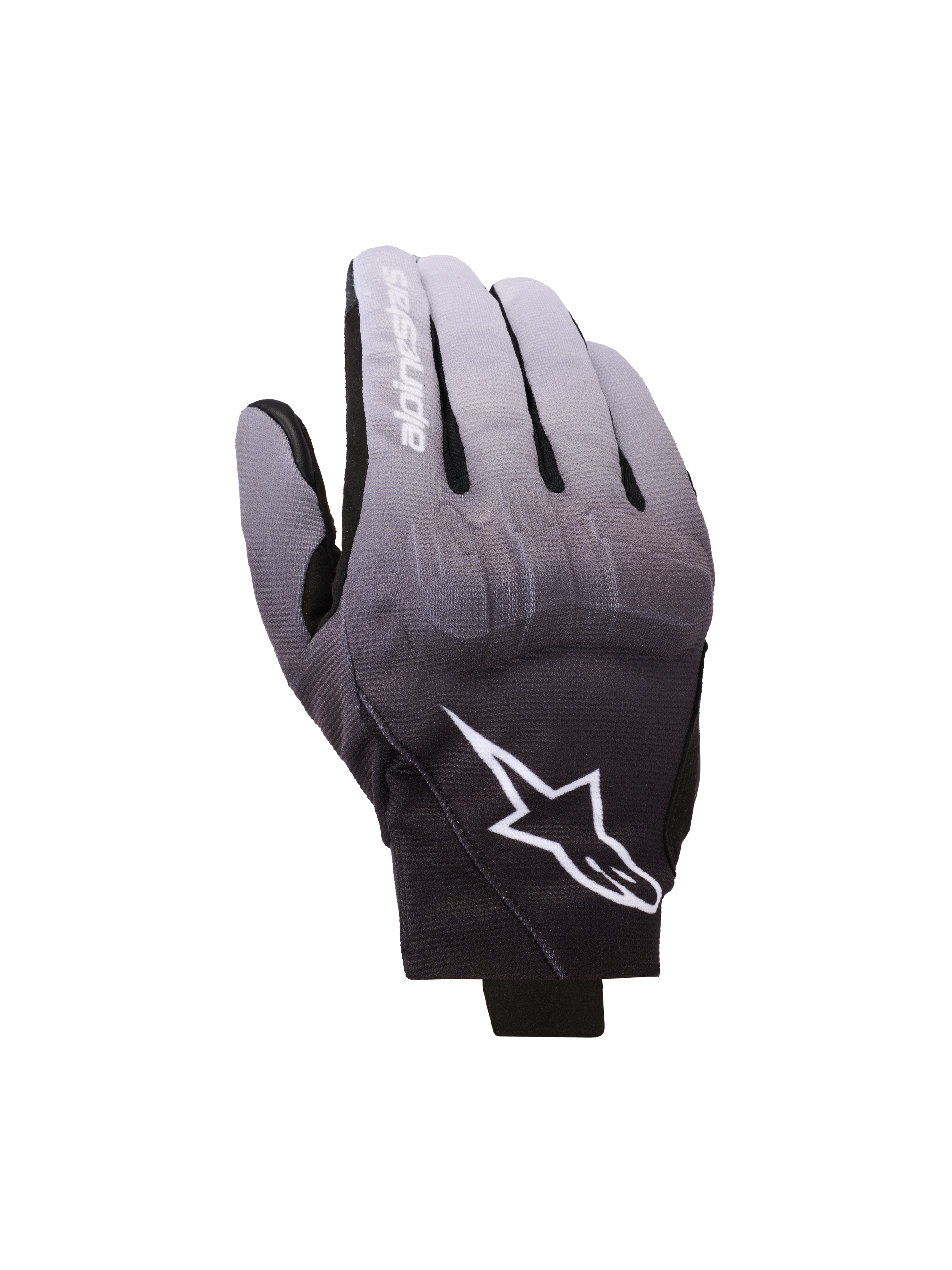 Alpinestars Reef V2 Gloves, Motorcycle Gloves, Mid Gray and Black gradient, White Star Logo and brand name on index finger, short cuff urban design with TPU knuckle protection and stretch textile