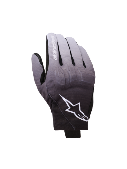 Alpinestars Reef V2 Gloves, Motorcycle Gloves, Mid Gray and Black gradient, White Star Logo and brand name on index finger, short cuff urban design with TPU knuckle protection and stretch textile