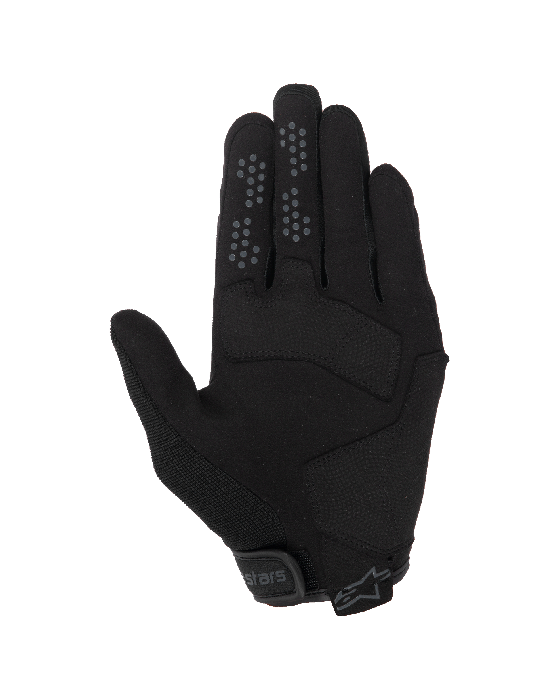 Alpinestars Chrome V2 Gloves, Urban Motorcycle Gloves, Black Asphalt, palm view featuring synthetic suede construction, silicone grip dots on index and middle fingers, and adjustable hook and loop cuff closure.
