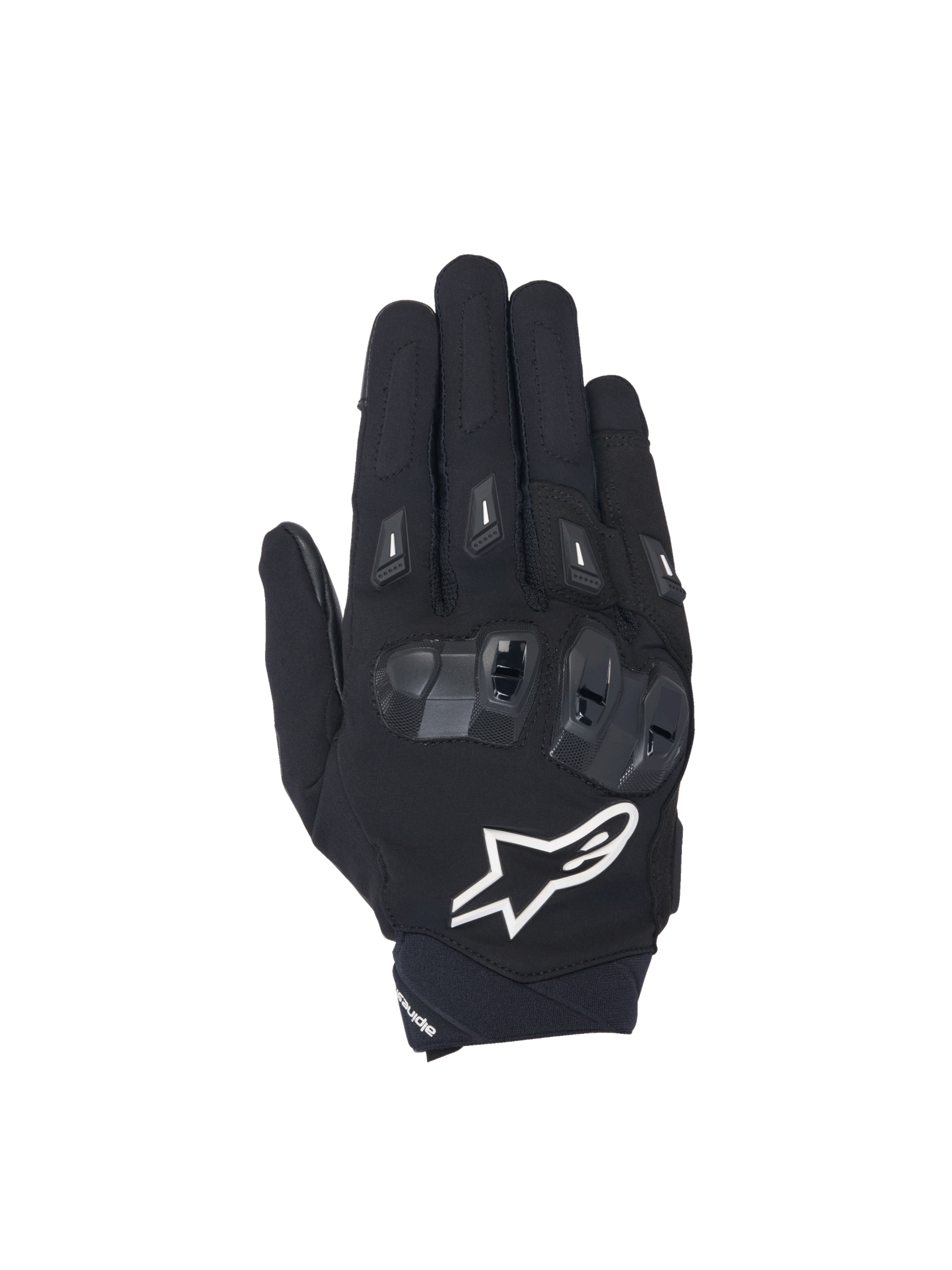 Alpinestars SP X 3 Gloves, men's motorcycle racing gloves in black and white with TPU knuckle protection and mesh panels.