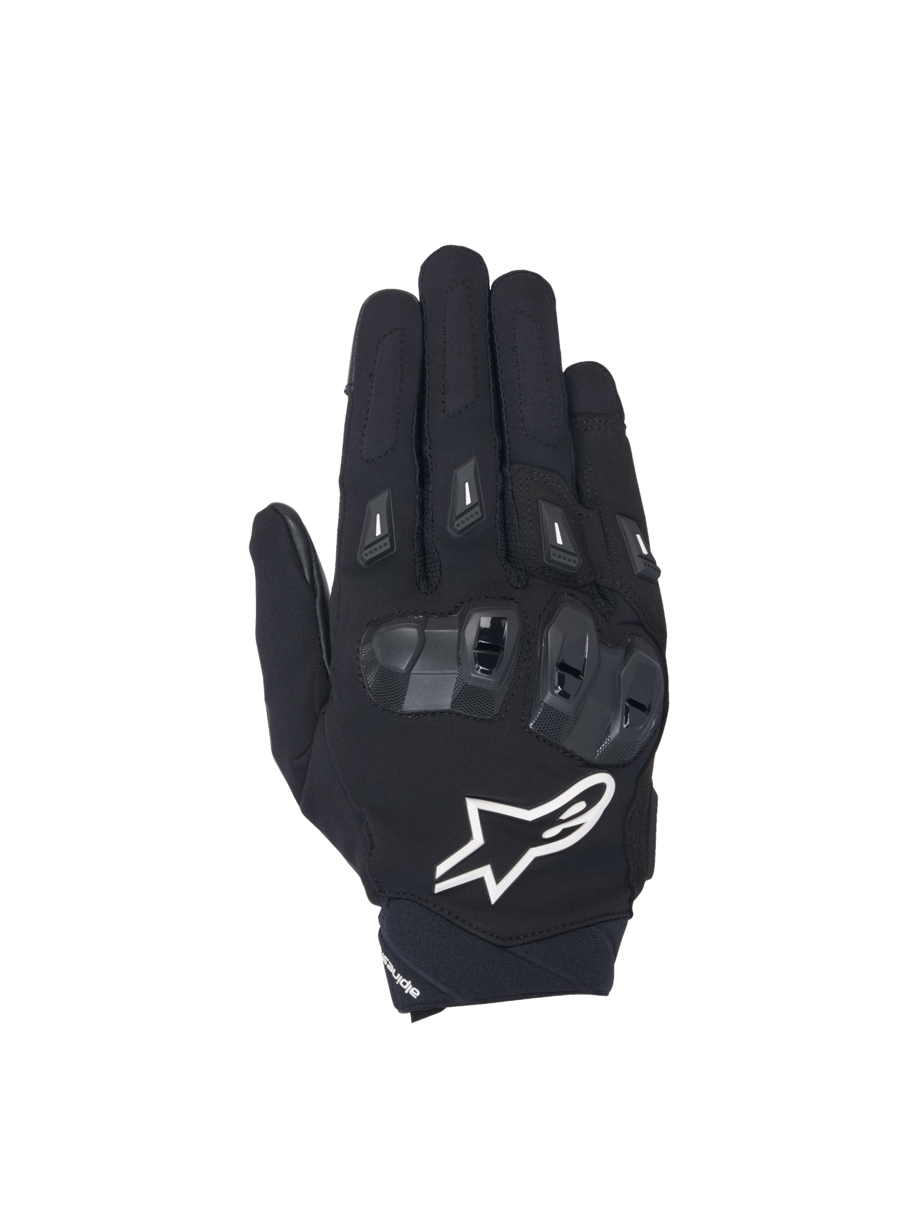 Alpinestars SP X 3 Gloves, men's motorcycle racing gloves in black and white with TPU knuckle protection and mesh panels.