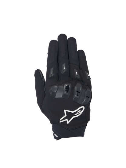 Alpinestars SP X 3 Gloves, men's motorcycle racing gloves in black and white with TPU knuckle protection and mesh panels.