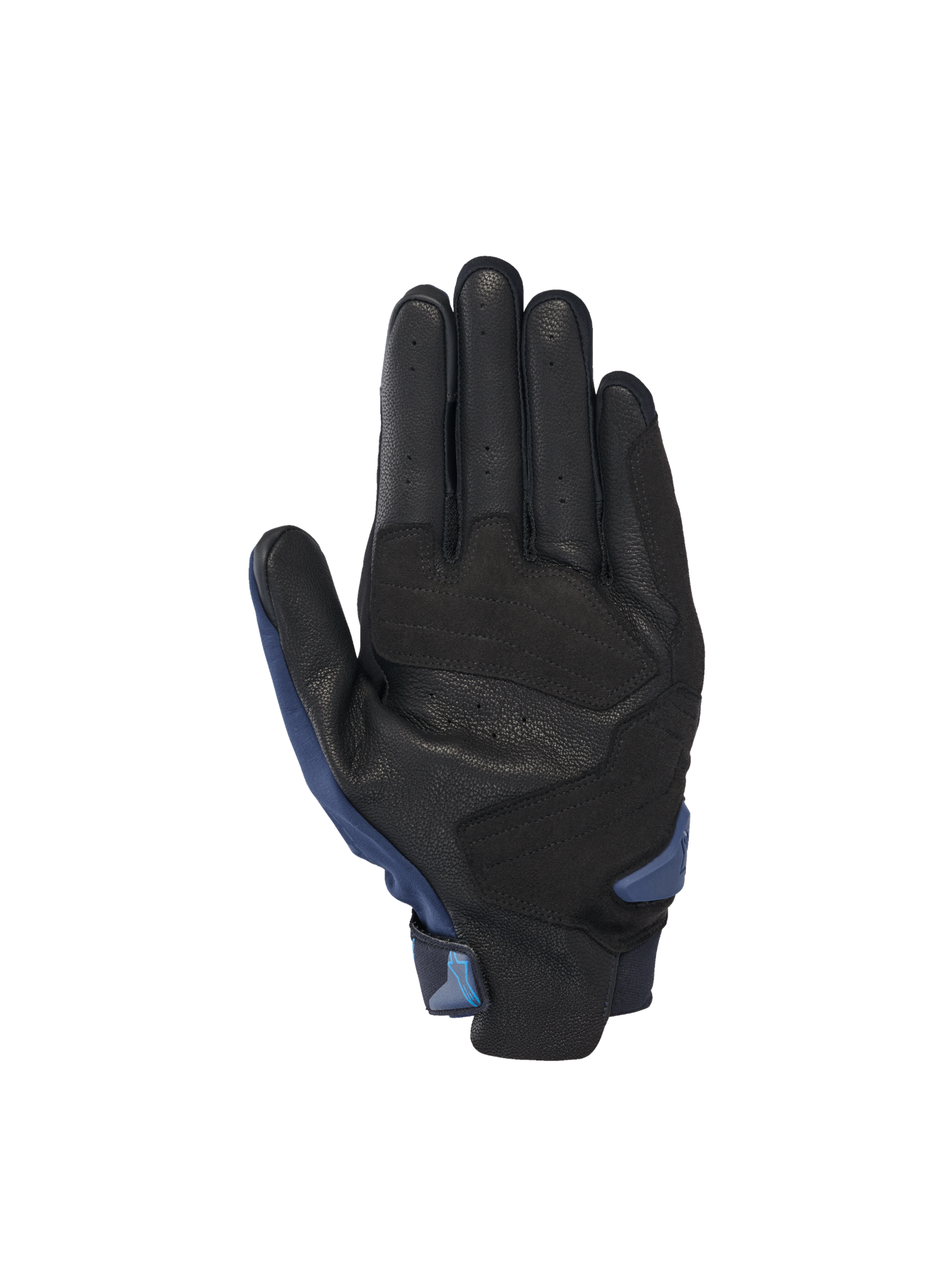 Alpinestars SP X 3 Gloves for road racing, featuring a perforated black leather palm with dark blue accents.