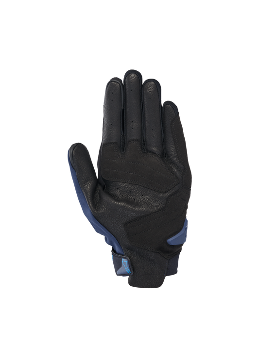 Alpinestars SP X 3 Gloves for road racing, featuring a perforated black leather palm with dark blue accents.