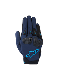 Alpinestars SP X 3 Gloves, Men's Motorcycle Sport Gloves in Dark Blue and Blithe Blue with TPU knuckle protection.