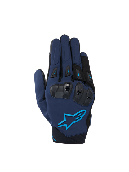 Alpinestars SP X 3 Gloves, Men's Motorcycle Sport Gloves in Dark Blue and Blithe Blue with TPU knuckle protection.