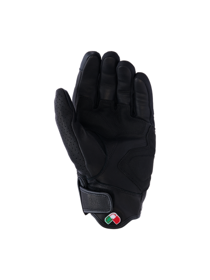 Alpinestars Mustang V3 Leather Gloves, Black, Palm View, premium goat leather construction with reinforced grip zones, short cuff with hook and loop closure and small embroidered logo patch, urban motorcycle protective gear