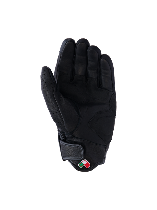 Alpinestars Mustang V3 Leather Gloves, Black, Palm View, premium goat leather construction with reinforced grip zones, short cuff with hook and loop closure and small embroidered logo patch, urban motorcycle protective gear