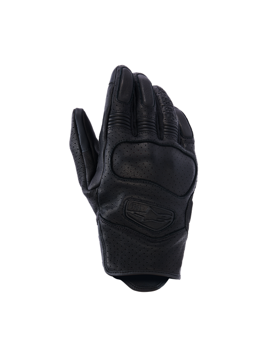 Alpinestars Mustang V3 Leather Gloves, Motorcycle Gloves, Black, perforated goat leather construction, integrated NUCLEON PLASMA knuckle protection, short cuff design for urban riding