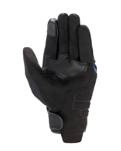 Alpinestars FQ20 Copper Gloves, Urban Motorcycle Gloves, Black, palm view featuring synthetic suede material, textured grip reinforcement patch, mesh paneling on the thumb, and a hook and loop wrist closure.