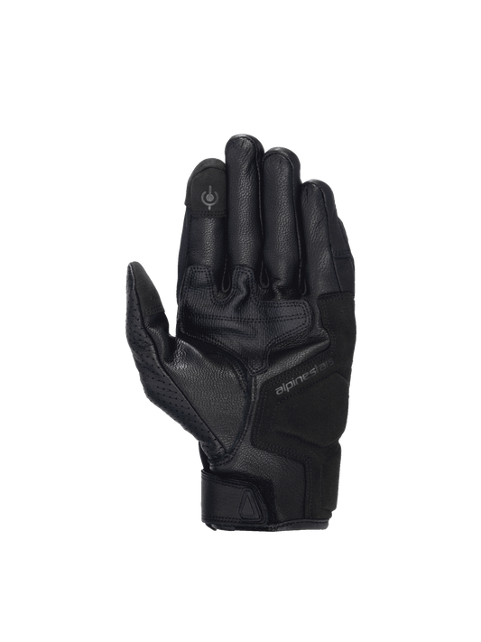 Alpinestars Celer V3 Gloves, black goat leather motorcycle road riding gloves with touchscreen index finger.