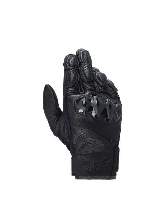 Alpinestars Celer V3 Gloves, black goat leather motorcycle racing gloves with hard PU knuckle protectors.