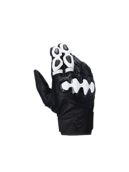 Alpinestars Celer V3 Gloves, black and white goat leather motorcycle road racing gloves with hard knuckle protection.