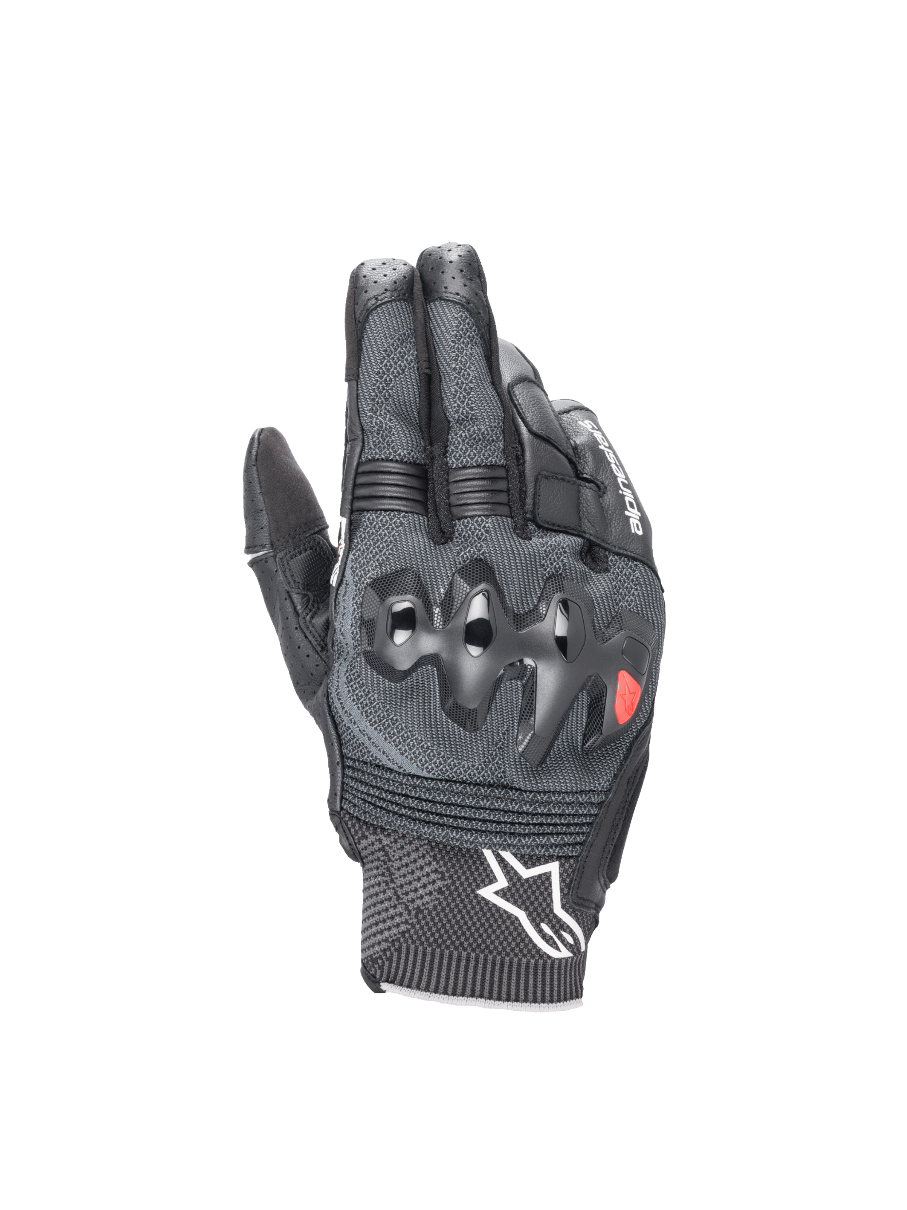 Alpinestars Morph Sport Gloves, black and gray motorcycle racing gloves with MorphTech Weave and impact knuckle protection.