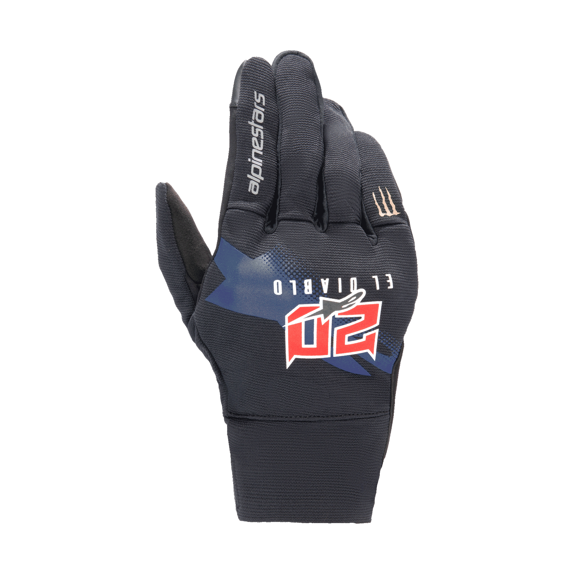 Alpinestars FQ20 Reef Monster Gloves for Men, Black and Red Urban Motorcycle Gloves with Fabio Quartararo graphics.