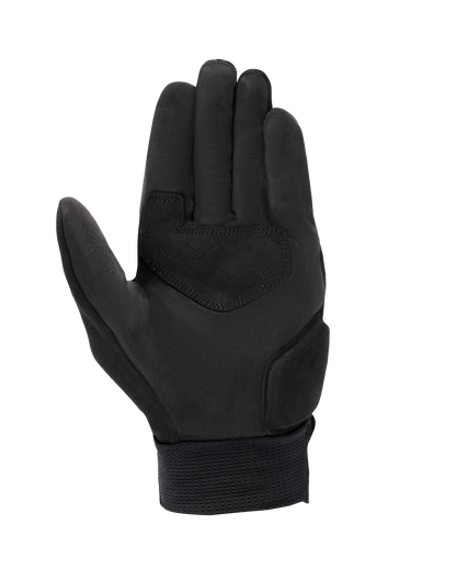 Alpinestars Stated Air Gloves, Motorcycle Gloves, Black, palm view featuring synthetic suede construction, reinforced palm patch with zigzag stitching, and ribbed elastic wrist cuff, urban summer riding gear