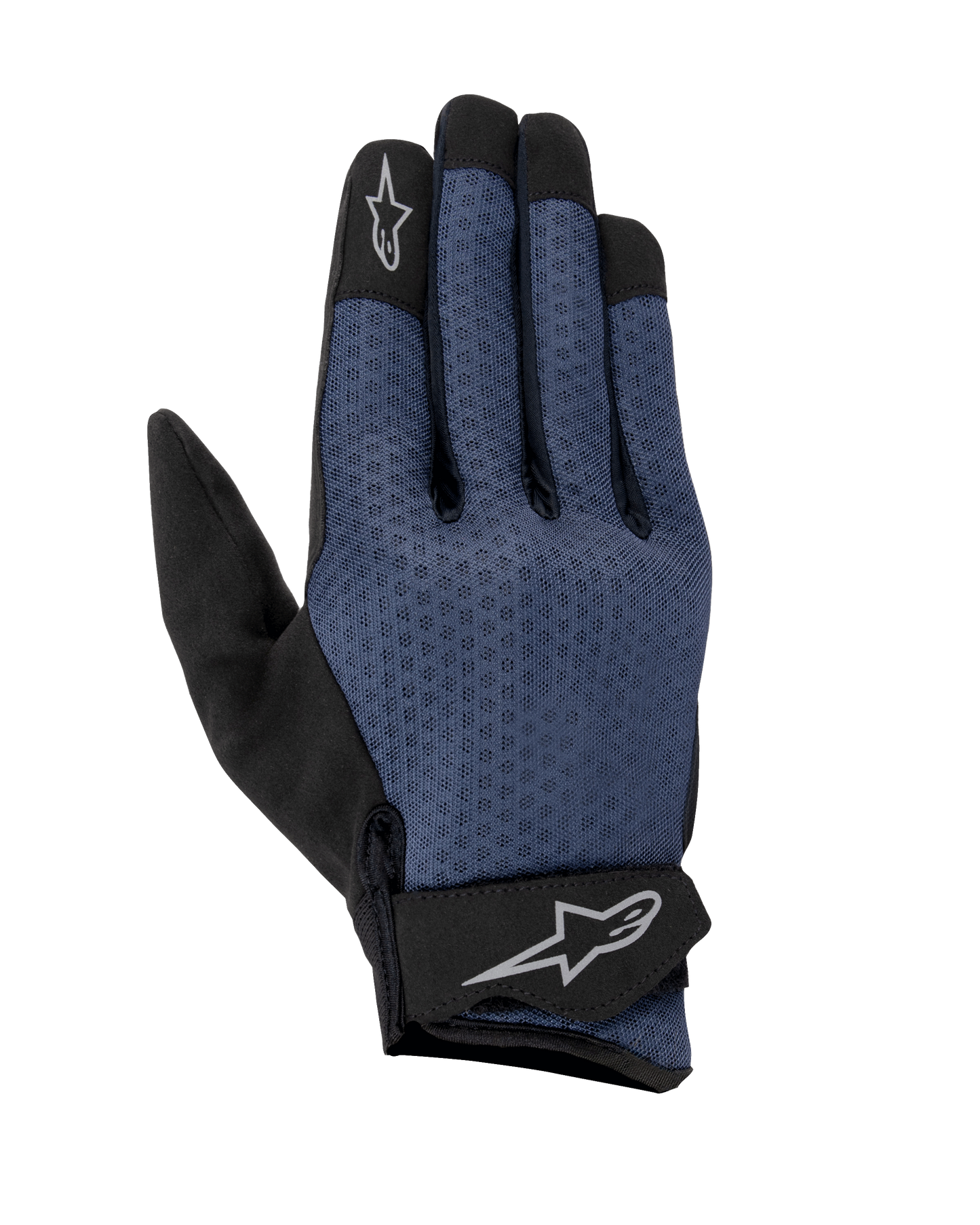 Alpinestars Stated Air urban motorcycle gloves, dark blue and black, with breathable airprene mesh construction.