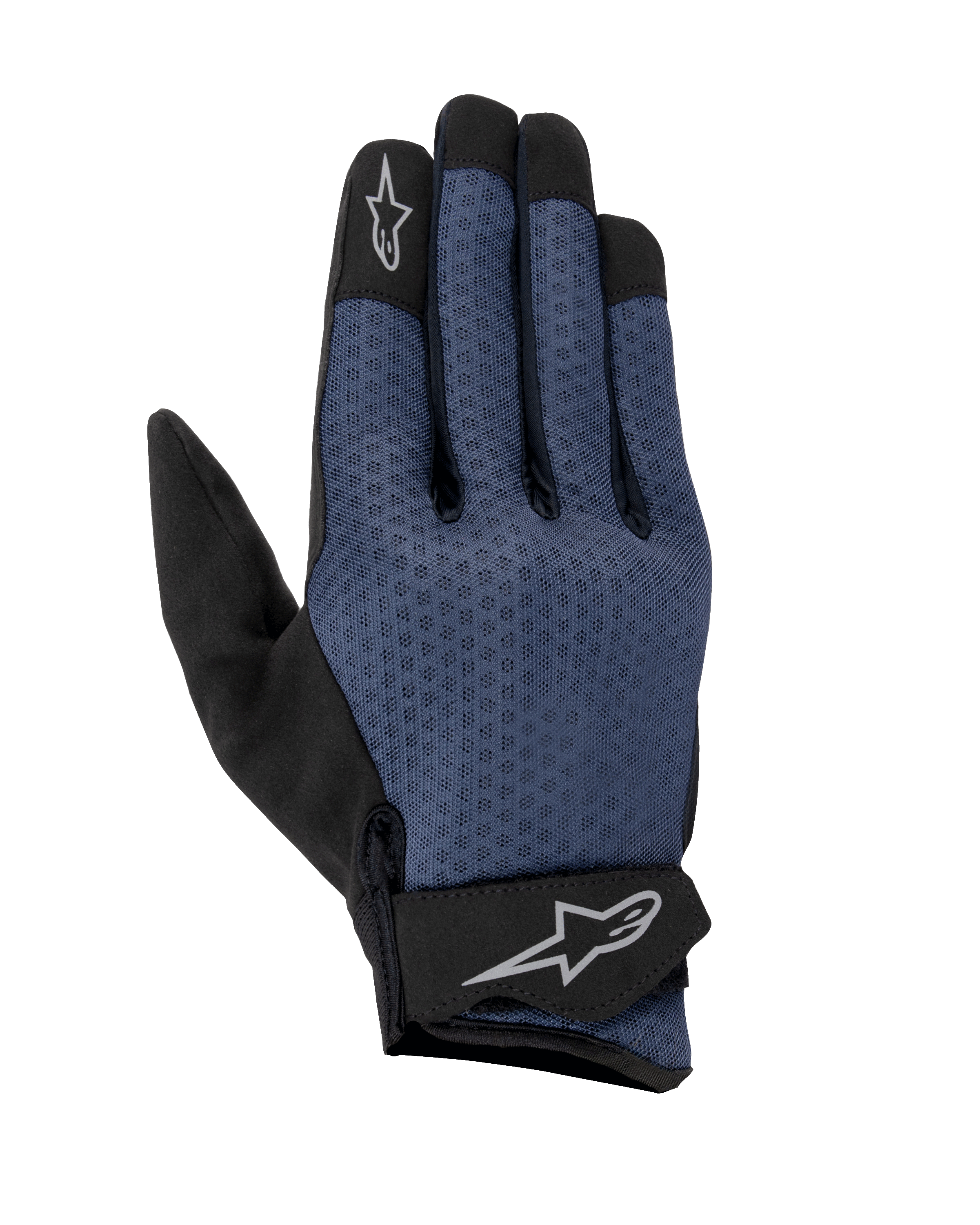 Alpinestars Stated Air urban motorcycle gloves, dark blue and black, with breathable airprene mesh construction.