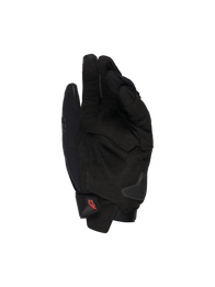 Alpinestars SP X 1 Gloves, Black motorcycle gloves, palm view showing synthetic leather overlays, reinforced strike zones, TPR palm slider, short cuff closure with red logo, sport riding protection