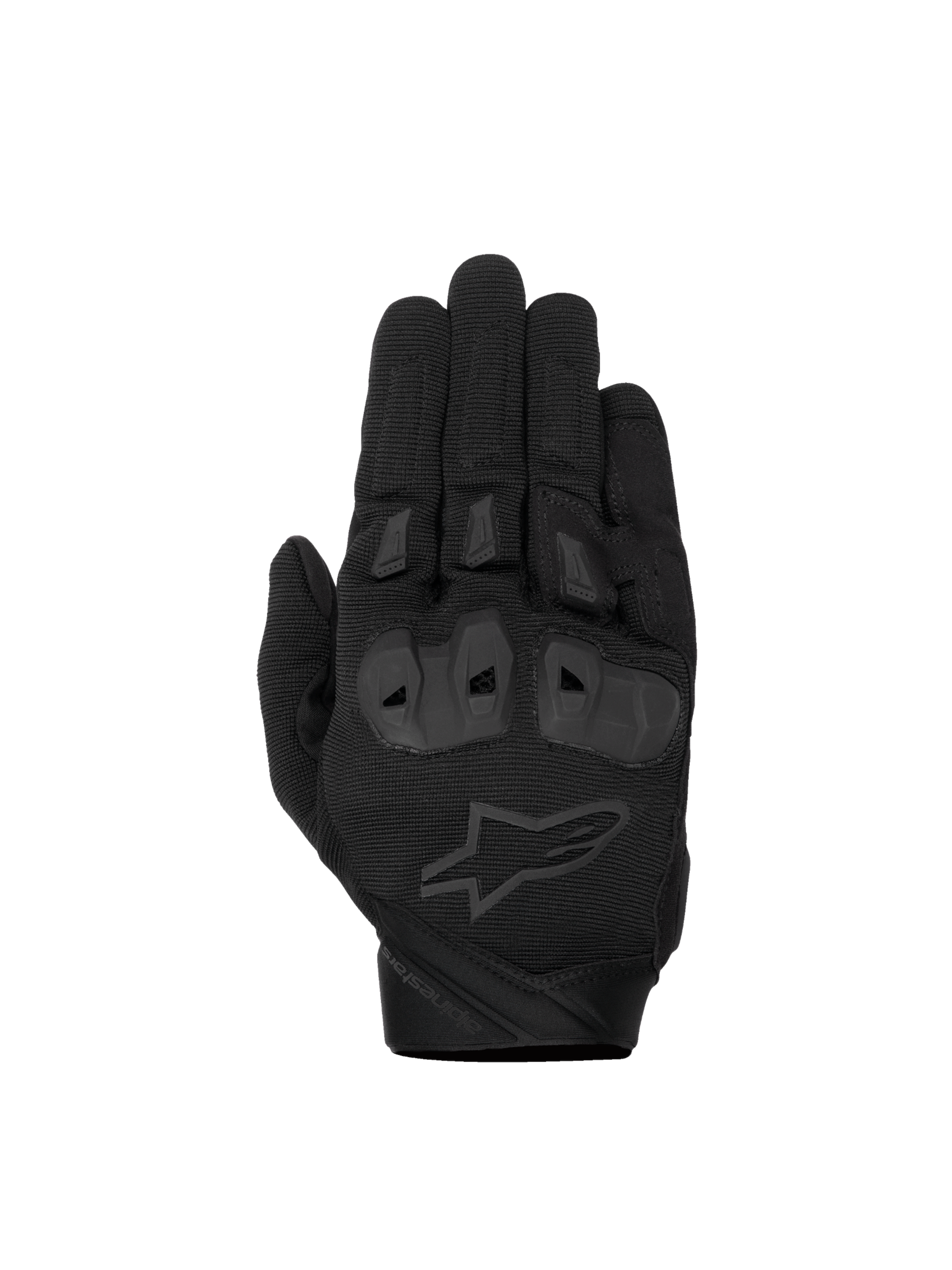 Alpinestars SP X 1 Gloves, black men's motorcycle racing gloves with TPR knuckle protection and CE certified textile.
