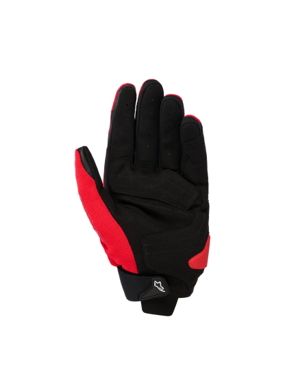 Alpinestars SP X 1 Gloves, Sport Motorcycle Gloves, Bright Red and Black, palm view showing synthetic leather palm with reinforced zones, red stretch fabric on the side and thumb, black cuff with a small white Astars logo pull tab, and red TPR palm slider