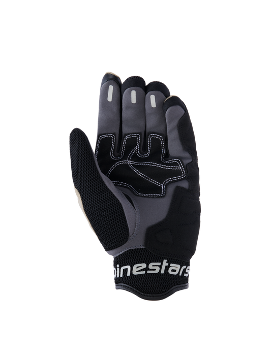 Alpinestars Mogress Airflow Gloves, Urban Motorcycle Gloves, Aluminum Black and Gray, palm view featuring synthetic reinforcements with white contrast stitching, silicone grip zones on fingers, and breathable 3D mesh cuff with white Alpinestars branding.
