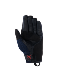 Alpinestars Manti Air Gloves, Motorcycle Gloves, Deep Blue and Black, leather palm view with perforated fingers, mesh side panels, and red circular AS logo on the wrist strap, adventure riding gear