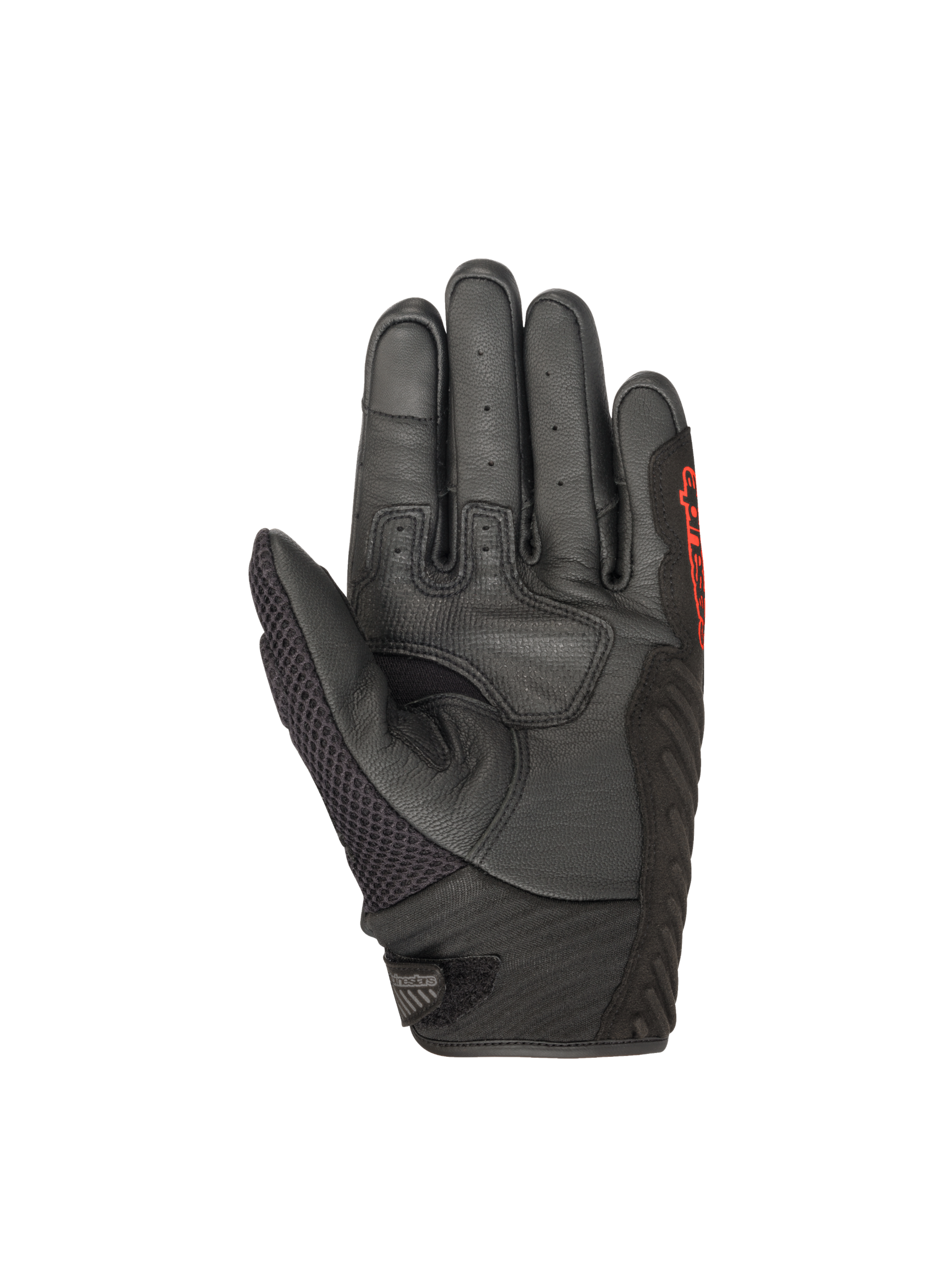 Alpinestars SMX-1 Air V2 black and red motorcycle gloves, featuring a reinforced leather palm for sport road riding.