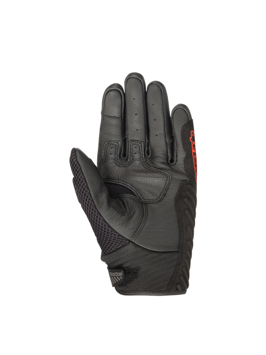 Alpinestars SMX-1 Air V2 black and red motorcycle gloves, featuring a reinforced leather palm for sport road riding.