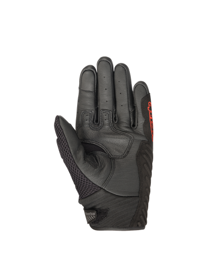 Alpinestars SMX-1 Air V2 black and red motorcycle gloves, featuring a reinforced leather palm for sport road riding.