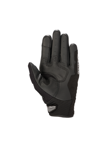 Alpinestars SMX-1 Air V2 motorcycle gloves in black leather with a reinforced palm and mesh thumb for urban riding.