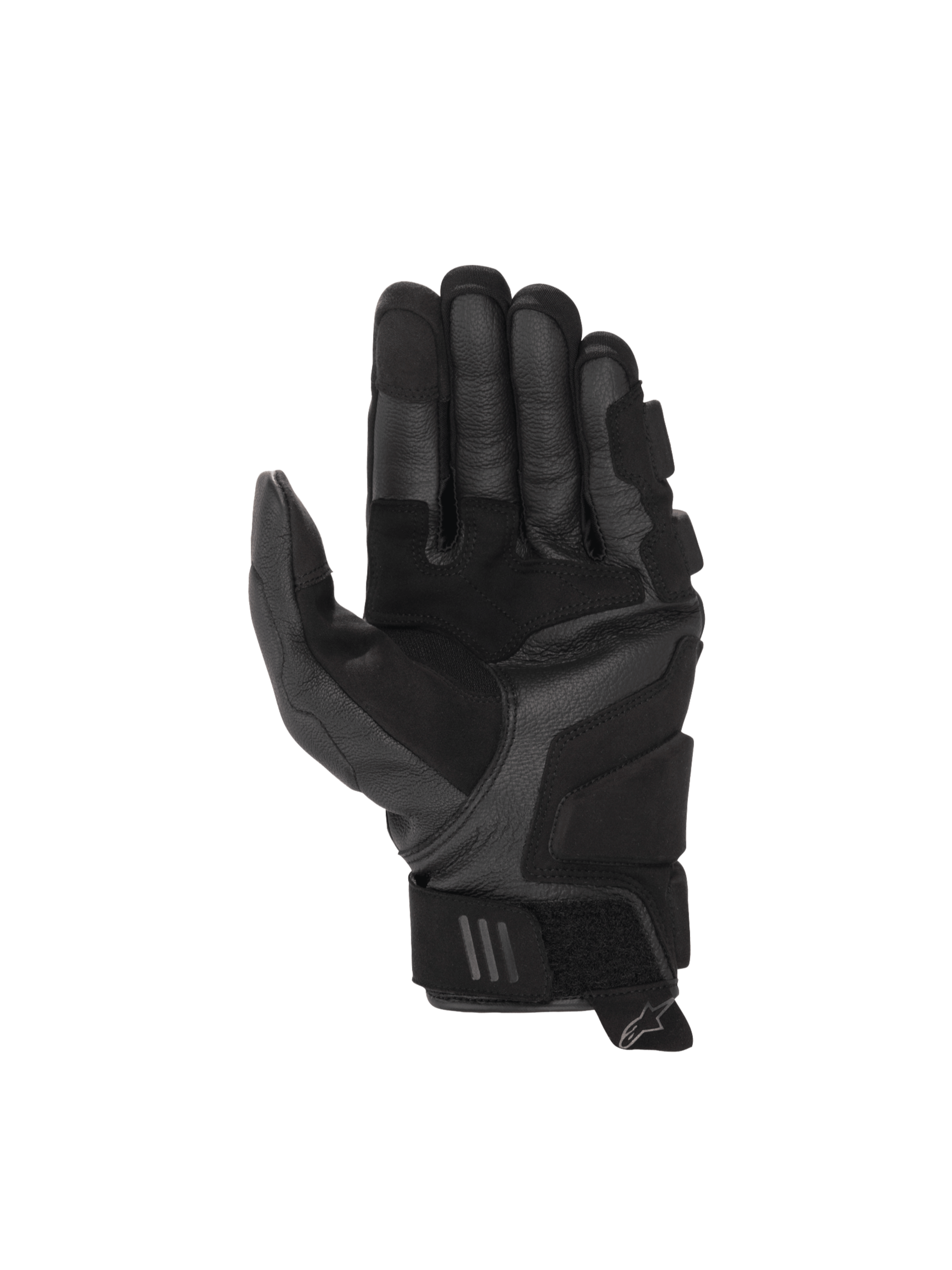 Alpinestars Phenom Leather Air Gloves, black goat leather motorcycle sport gloves, palm view with reinforced landing zones.
