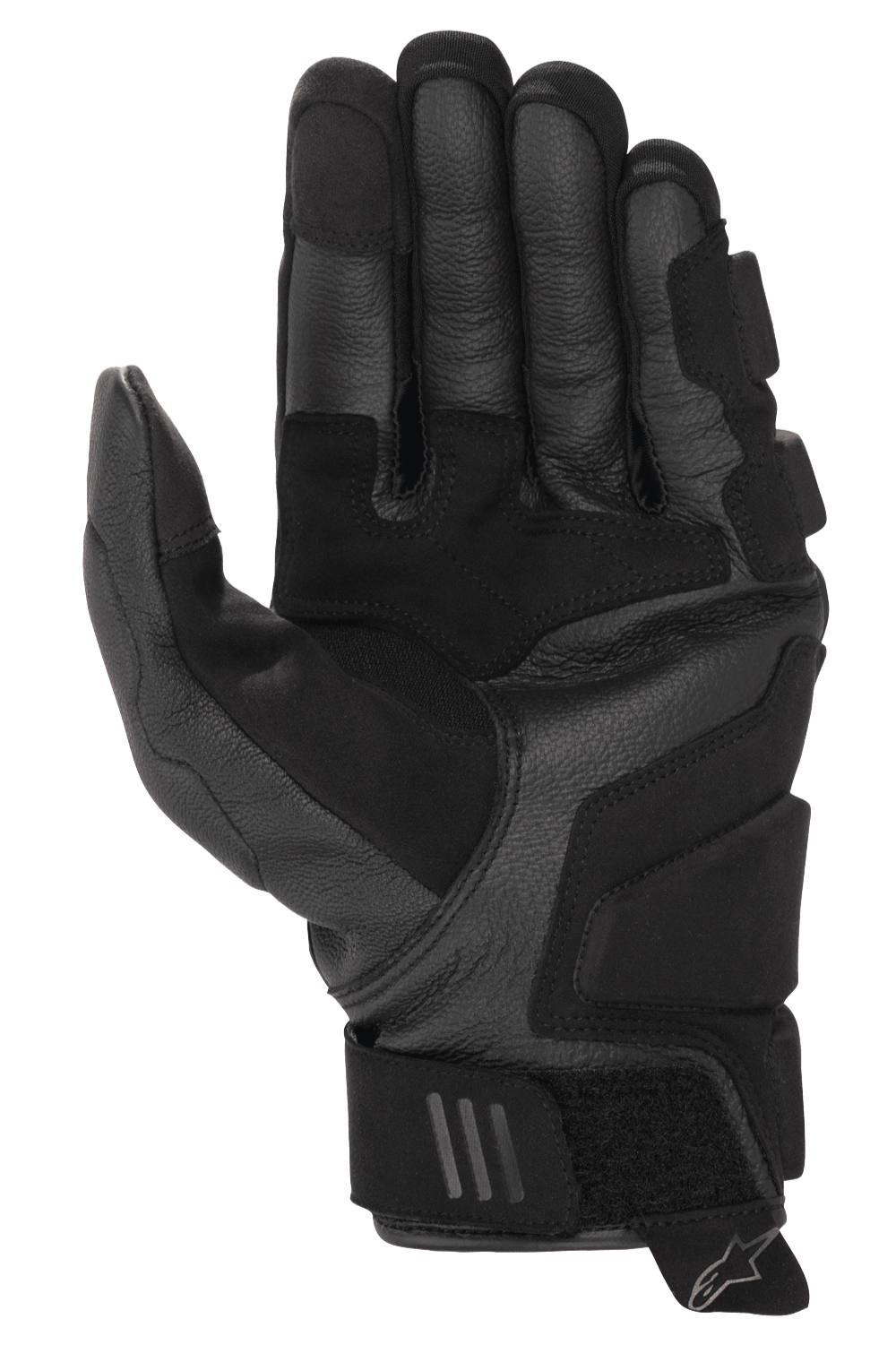 Alpinestars Phenom Leather Air Gloves, Motorcycle Gloves, Black, palm view featuring premium goat leather construction, reinforced padding, and adjustable wrist strap with branding