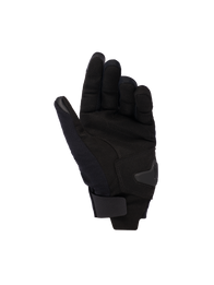 Alpinestars Reef Women's V2 Gloves, Black, palm view showing synthetic suede material, padded reinforcement, and hook-and-loop wrist strap, short cuff urban motorcycle gloves