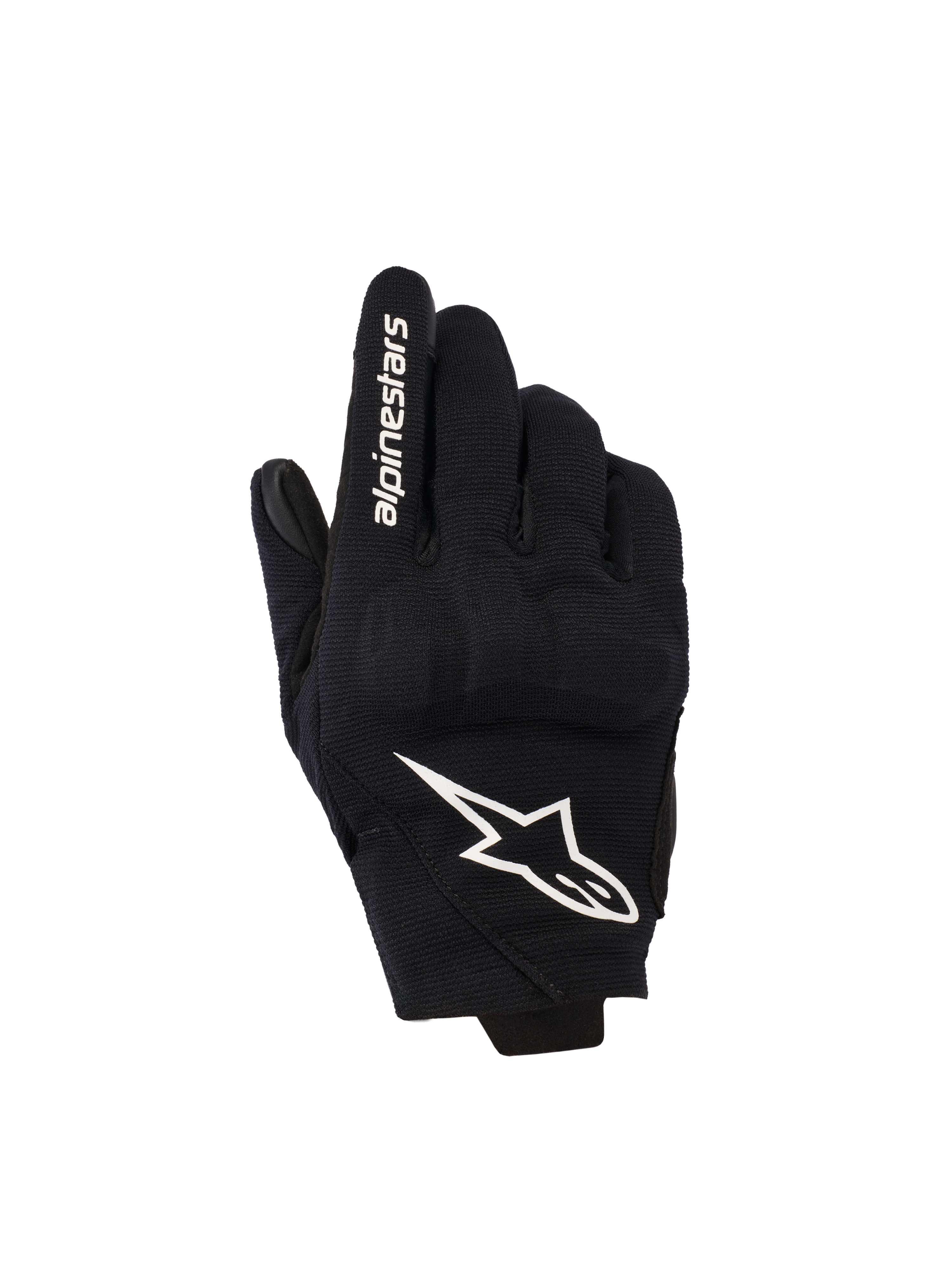 Alpinestars Reef Women's V2 Gloves, Black and White, Short Cuff Motorcycle Gloves, Textile Backhand with 3D TPU Knuckle Protection, White Star Logo and Branding on Index Finger