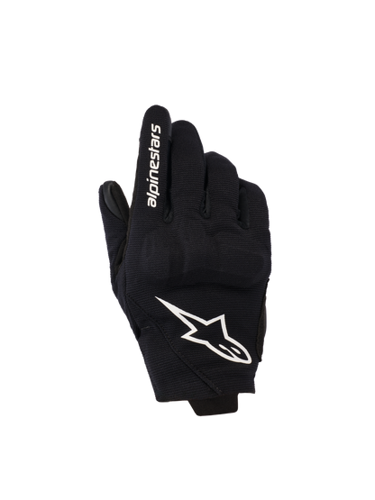 Alpinestars Reef Women's V2 Gloves, Black and White, Short Cuff Motorcycle Gloves, Textile Backhand with 3D TPU Knuckle Protection, White Star Logo and Branding on Index Finger
