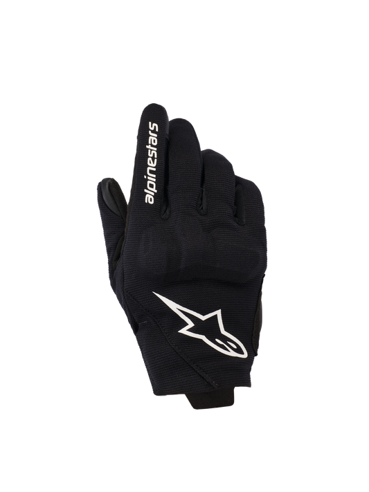 Alpinestars Reef Women's V2 Gloves, Black and White, Short Cuff Motorcycle Gloves, Textile Backhand with 3D TPU Knuckle Protection, White Star Logo and Branding on Index Finger