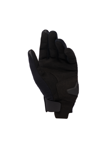 Alpinestars Reef Women's V2 Gloves, Palm View, Black Hawaiian Ocean, short-cuff women's motorcycle gloves featuring synthetic suede palm, touchscreen-compatible fingertips, and adjustable hook-and-loop wrist closure.