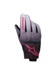 Alpinestars Reef Women's V2 Gloves, Motorcycle Gloves, Gray Black and Pink Fluo, gray to black gradient textile with pink logo accents, integrated knuckle protection and short cuff design, contemporary urban riding gear for women