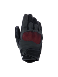 Alpinestars Stella Mogress Airflow Gloves, Women's Motorcycle Gloves, Anthracite Black and Red, features NUCLEON PLASMA knuckle protection with a red mesh overlay, laser-perforated backhand, 3D mesh inserts on fingers and cuff, short cuff with hook and loop closure, breathable urban riding design