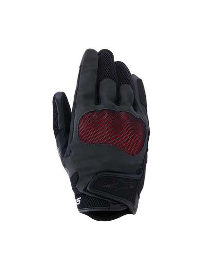 Alpinestars Stella Mogress Airflow Gloves, Women's Motorcycle Gloves, Anthracite Black and Red, features NUCLEON PLASMA knuckle protection with a red mesh overlay, laser-perforated backhand, 3D mesh inserts on fingers and cuff, short cuff with hook and loop closure, breathable urban riding design