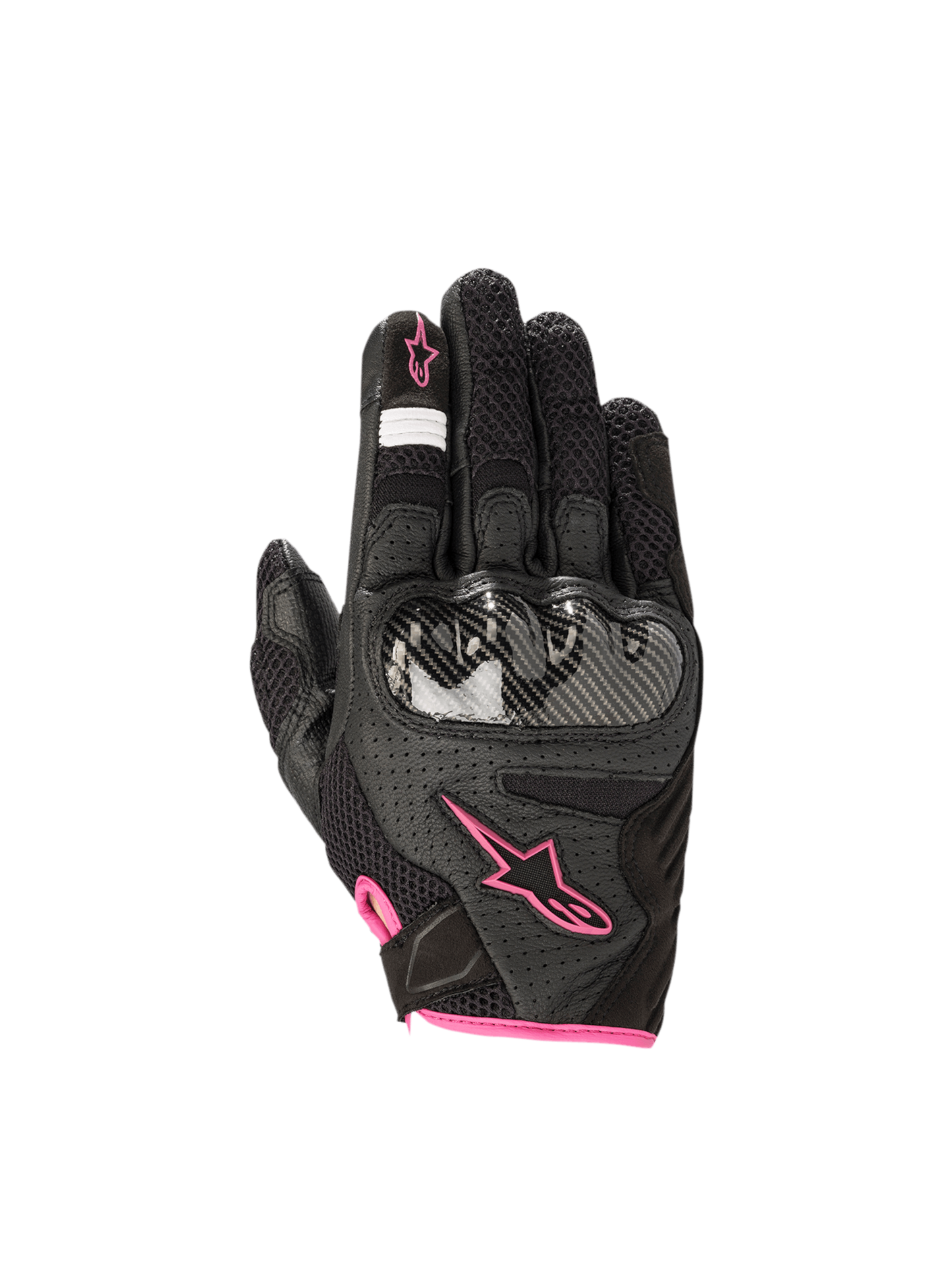 Alpinestars Stella SMX-1 Air V2 Women's Motorcycle Gloves, black and fuchsia leather mesh with hard knuckle protection.