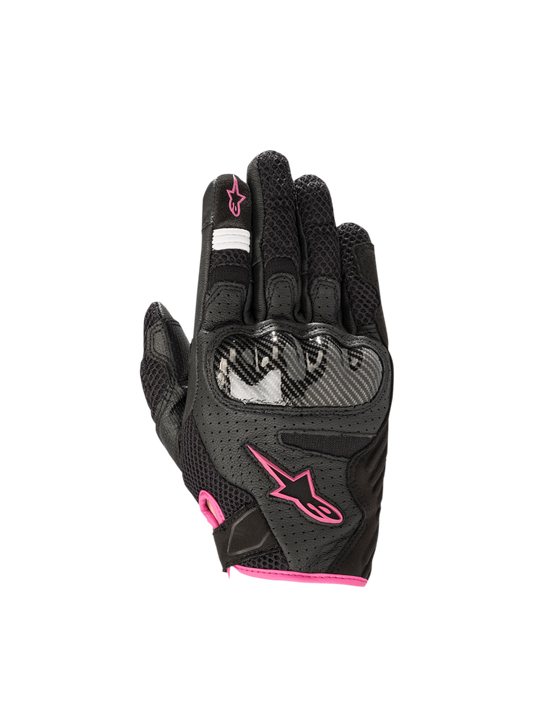 Alpinestars Stella SMX-1 Air V2 Women's Motorcycle Gloves, black and fuchsia leather mesh with hard knuckle protection.