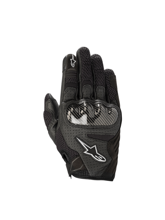 Black Alpinestars Stella SMX1-Air V2 women's motorcycle gloves with perforated leather and hard knuckle protection.